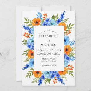 Orange Blue Vibrant Floral Wedding Invitation
