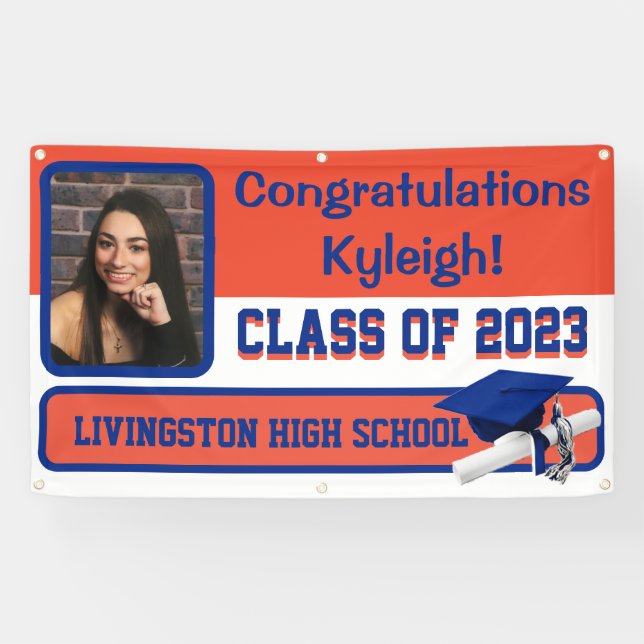 Orange & Blue Vinyl Graduation Banner (Horizontal)