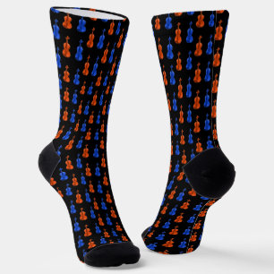 Orange Blue Violin Pattern Socks