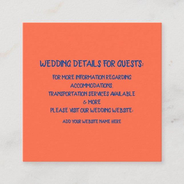 Orange Blue Wedding Details For Guests Colourful Enclosure Card (Front)