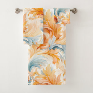 Orange Blue Wildflower Feather Bath Towel Set