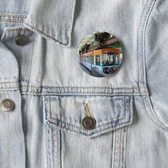 Orange Blue Wuppertal Floating Train 2 Inch Round Button (In Situ)