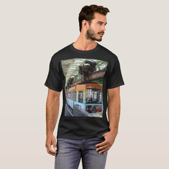 Orange Blue Wuppertal Floating Train T-Shirt (Front Full)