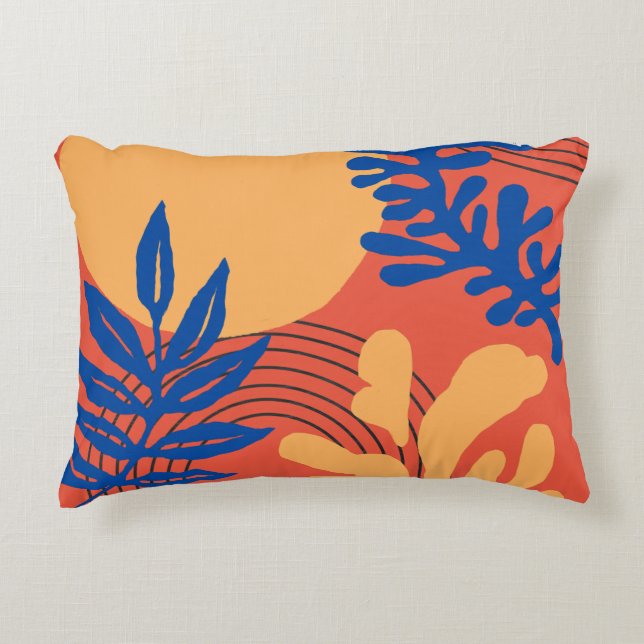 Orange Blue Yellow Abstract Botanical Shapes Accent Pillow (Front)