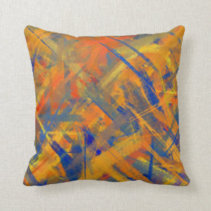 Orange Blue Yellow Fine Art Painted Style Throw Pillow