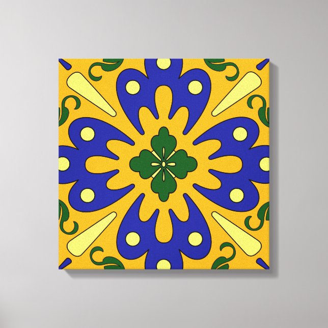 Orange Blue Yellow Spanish Tile Canvas Wall Art (Front)