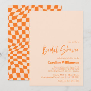 Orange Blush Abstract Chequerboard Bridal Shower Invitation