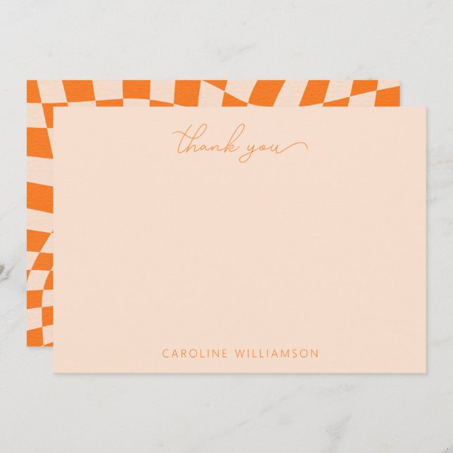 Orange Blush Abstract Chequerboard Custom Name Thank You Card (Front/Back)