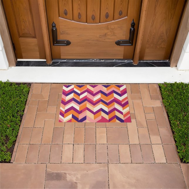 Orange Blush Magenta Chevron  Doormat (Outdoor)