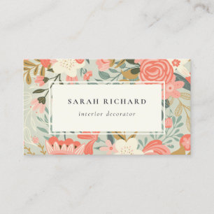 Orange Blush Teal Blue Green Lace Ambrosia Floral Business Card