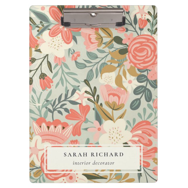 Orange Blush Teal Blue Green Lace Ambrosia Floral Clipboard (Front)