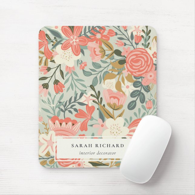 Orange Blush Teal Blue Green Lace Ambrosia Floral Mouse Pad (With Mouse)