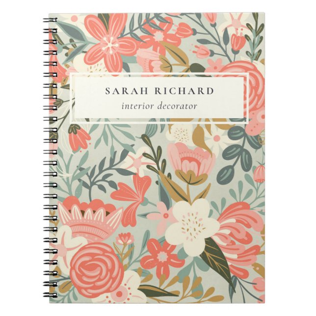 Orange Blush Teal Blue Green Lace Ambrosia Floral Notebook (Front)