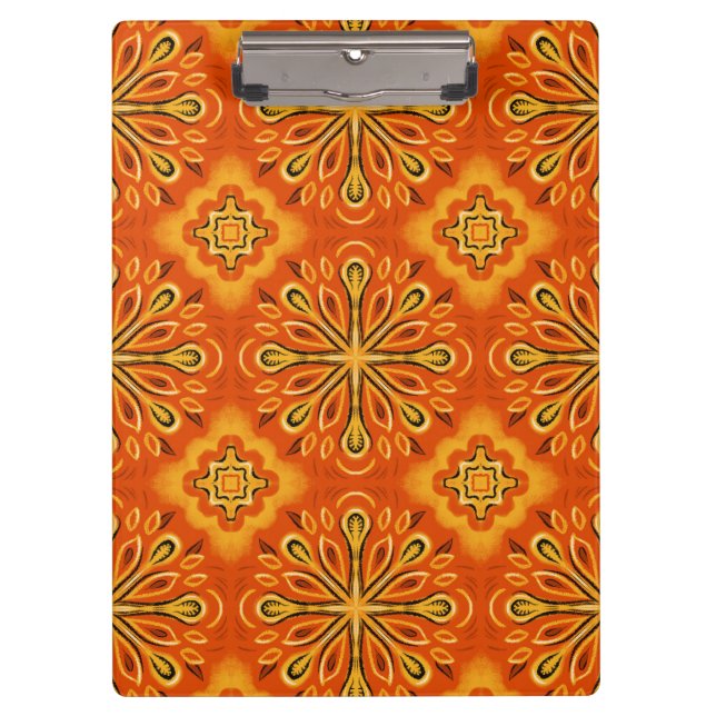 Orange Boho Abstract Flower Pattern Decorative Clipboard (Front)