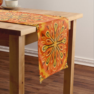 Orange Boho Abstract Flower Pattern Decorative Short Table Runner