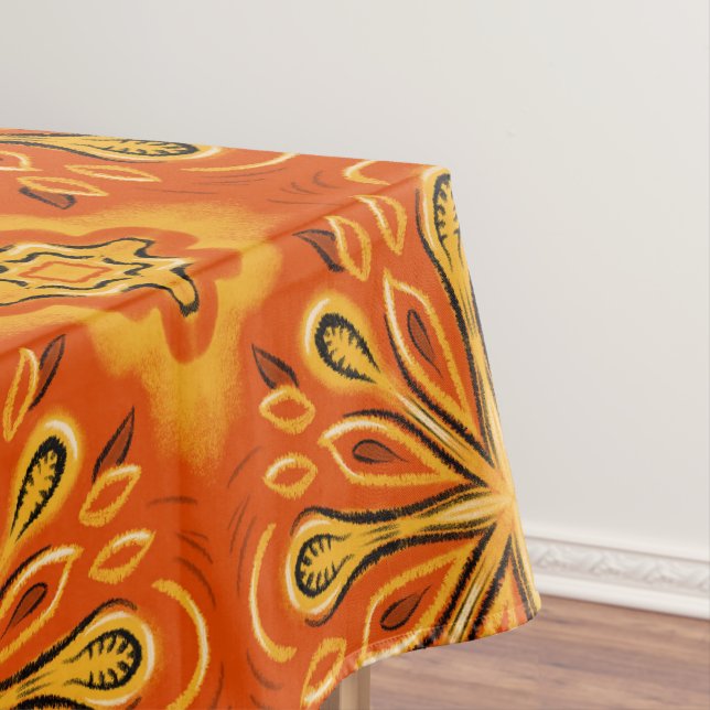 Orange Boho Abstract Flower Pattern Decorative Tablecloth (In Situ)