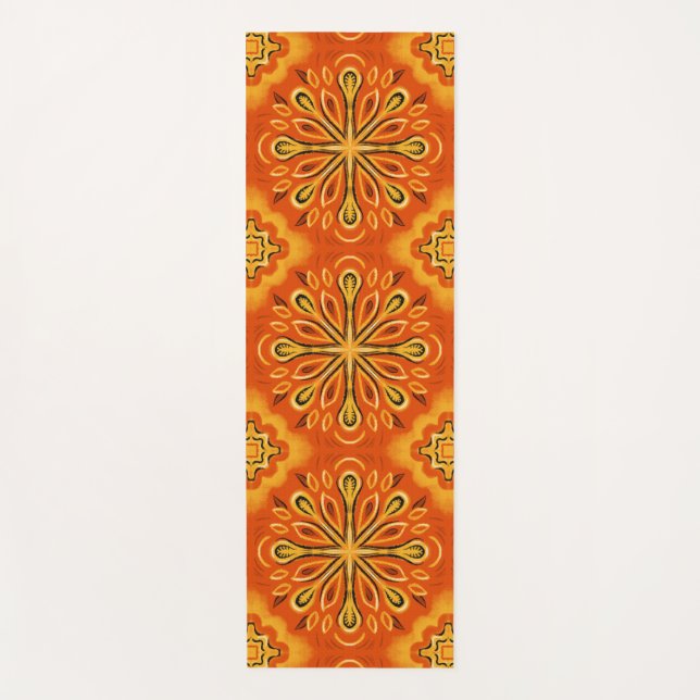 Orange Boho Abstract Flower Pattern Decorative Yoga Mat (Front)