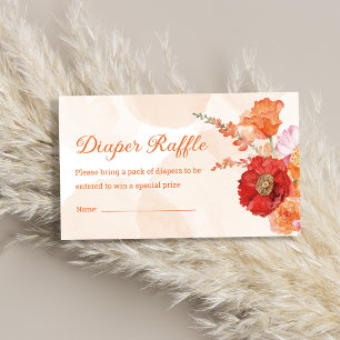 orange boho chic floral diaper raffle baby shower  enclosure card