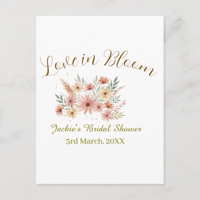 Orange boho love in Bloom bridal shower name retro Postcard (Front)