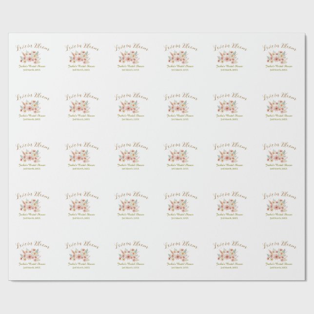 Orange boho love in Bloom bridal shower name retro Wrapping Paper (Flat)