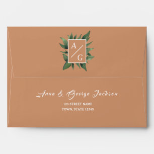 Orange Boho Monogrammed Wedding Envelope