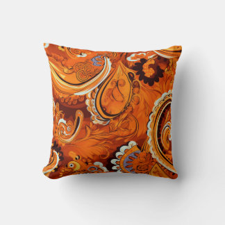 Orange Boho Paisley Seamless Pattern Throw Pillow