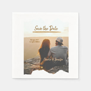 orange boho save the date modern photo couple name napkin