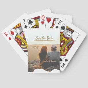 orange boho save the date modern photo couple name playing cards