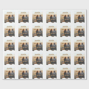 orange boho save the date modern photo couple name wrapping paper