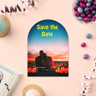 orange boho save the date QR add website name phot Acrylic Invitations