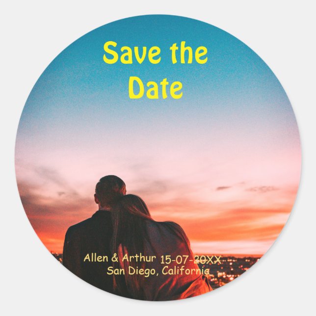 orange boho save the date QR add website name phot Classic Round Sticker (Front)