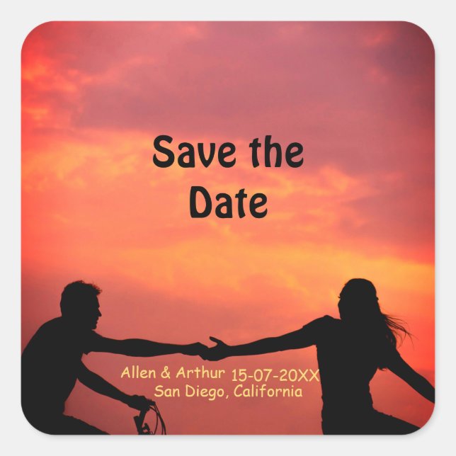orange boho save the date QR add website name phot Square Sticker (Front)