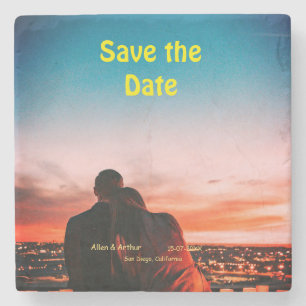 orange boho save the date QR add website name phot Stone Coaster