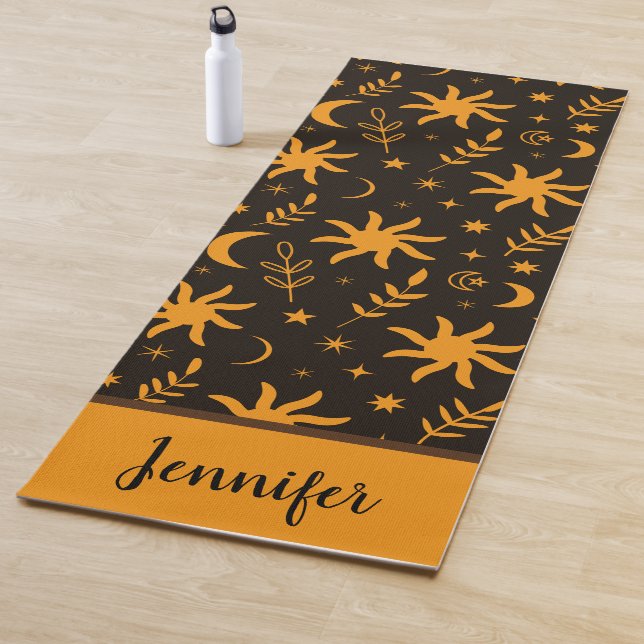 Orange boho sun and moon Custom Name  Yoga Mat (In Situ)