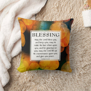 ORANGE BOKEH Numbers 6:24-26 CHRISTIAN BLESSING Throw Pillow