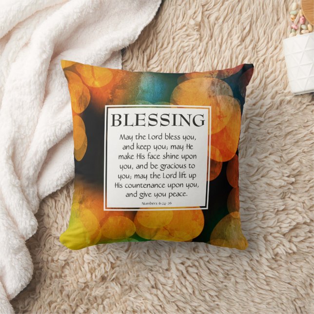 ORANGE BOKEH Numbers 6:24-26 CHRISTIAN BLESSING Throw Pillow (Blanket)