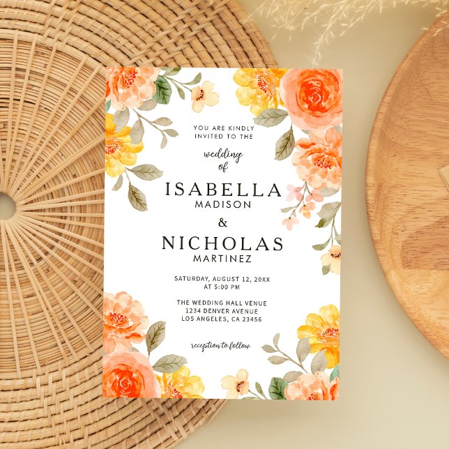 Orange Bold Bright Colour Floral Wedding Invitation (Creator Uploaded)