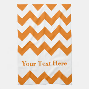 Orange Bold Chevron with customizable text Kitchen Towel