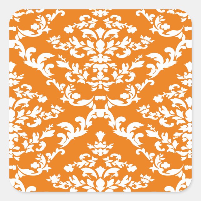 Orange Bold Damask at Emporiomoffa Square Sticker (Front)