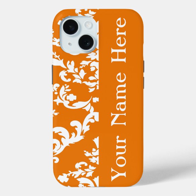 Orange Bold Damask w/ name @ Emporiomoffa Case-Mate iPhone Case (Back)