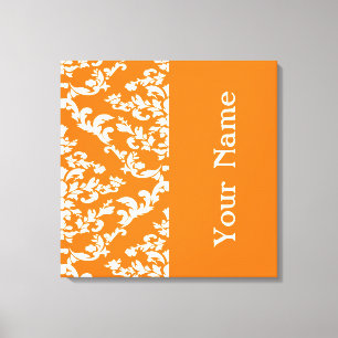 Orange Bold Damask with name @ Emporiomoffa Canvas Print