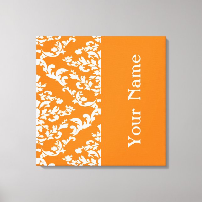 Orange Bold Damask with name @ Emporiomoffa Canvas Print (Front)