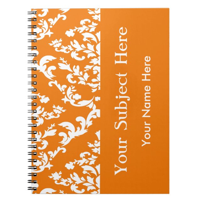 Orange Bold Mod Damask w/ custom text Notebook (Front)