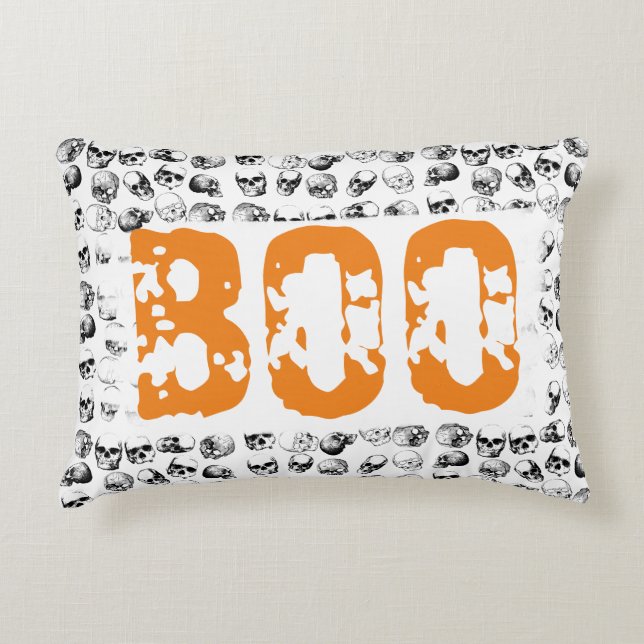 Orange Boo Halloween Spooky Skull Pattern  Accent Pillow (Front)