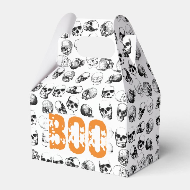 Orange Boo Halloween Spooky Skull Pattern   Favor Box (Front Side)
