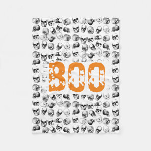 Orange Boo Halloween Spooky Skull Pattern Fleece Blanket