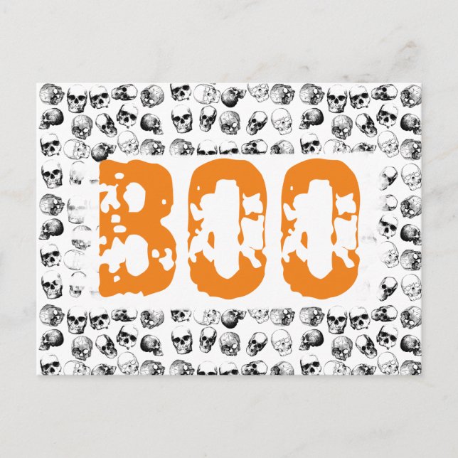 Orange Boo Halloween Spooky Skull Pattern   Holiday Postcard (Front)