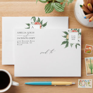 Orange Botanical Citrus Mode Wedding Table Number Envelope