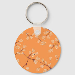 Orange Botanical Pattern White Hand Drawn Branches Keychain
