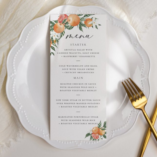 Orange Botanique Citrus Moderne Menu Mariage (Créateur téléchargé)